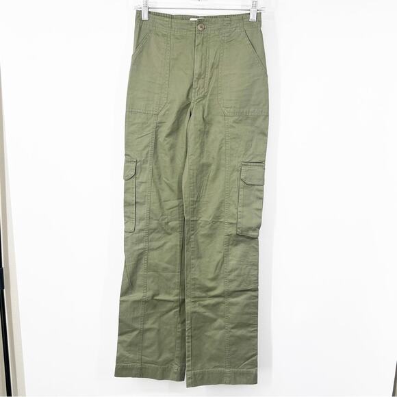 Abercrombie & Fitch Green High Rise Cargo Straight Leg Pant LONG - Picture 1 of 7